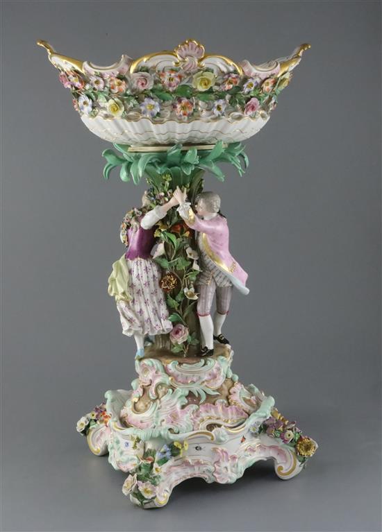An impressive Meissen porcelain figural centrepiece bowl, late 19th century, total H.55.5cm, typical small losses
